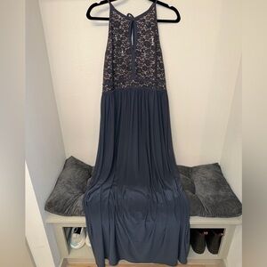 Night Way Collections Navy Lace Halter Maxi Dress